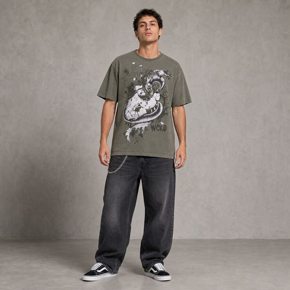 2008 WCKD Popeye Graphic T Shirt Mens M Olive Green Dragon Tattoo Y2K Streetwear